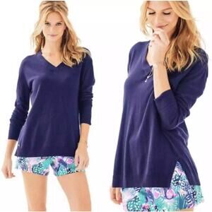 Lilly Pulitzer V Neck Blaine Tunic Sweater In True Navy Size Small New